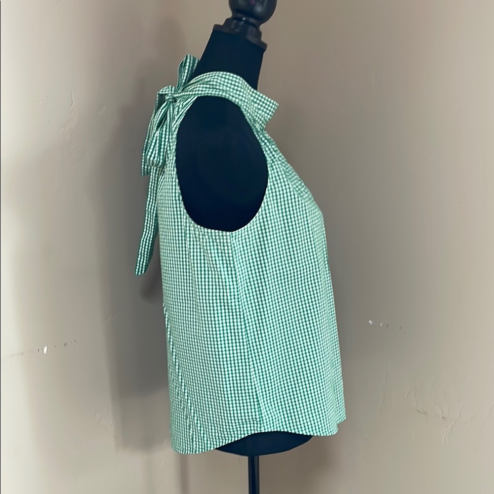 J.Crew Sleeveless  Blouse with Tie Back Green Gingham Size 6 - Picture 4 of 7